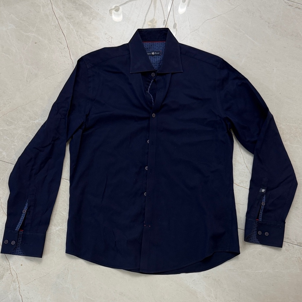 Stone Rose Dark Blue Casual Button Down Shirt